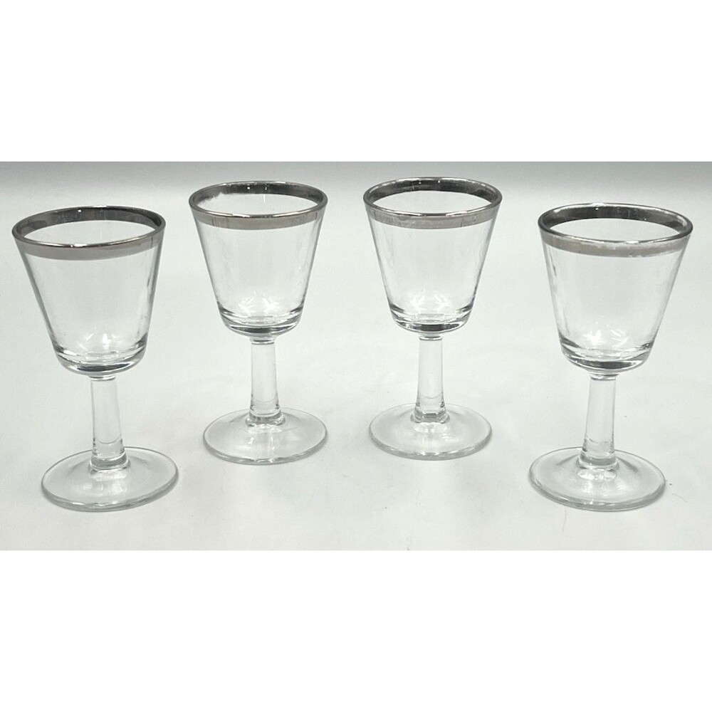 4 Set Cordial Glass Cristal D’Arques Durand Parisienne Platinum Silver Band 3.4”